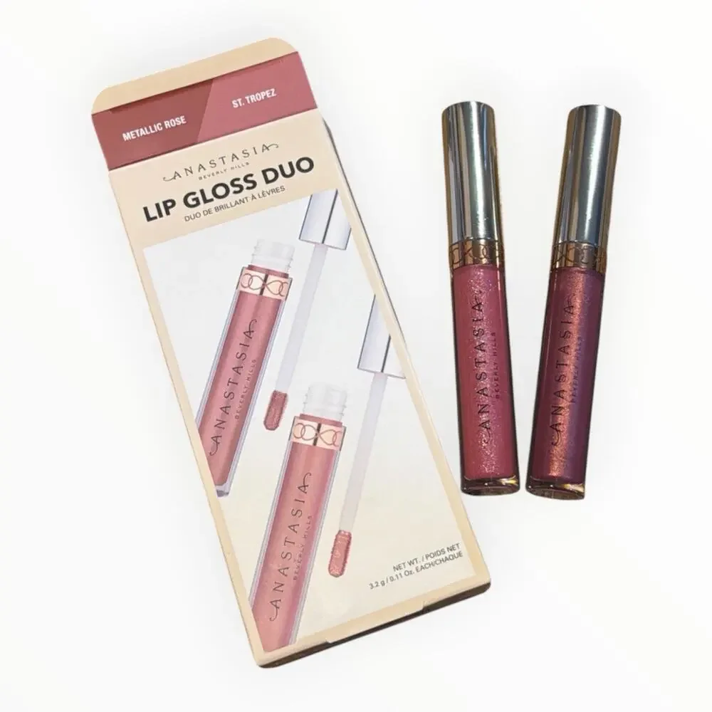 Anastasia Beverly Hills Lip Gloss Duo METALLIC ROSE & ST TROPEZ DISCONTINUED NIB